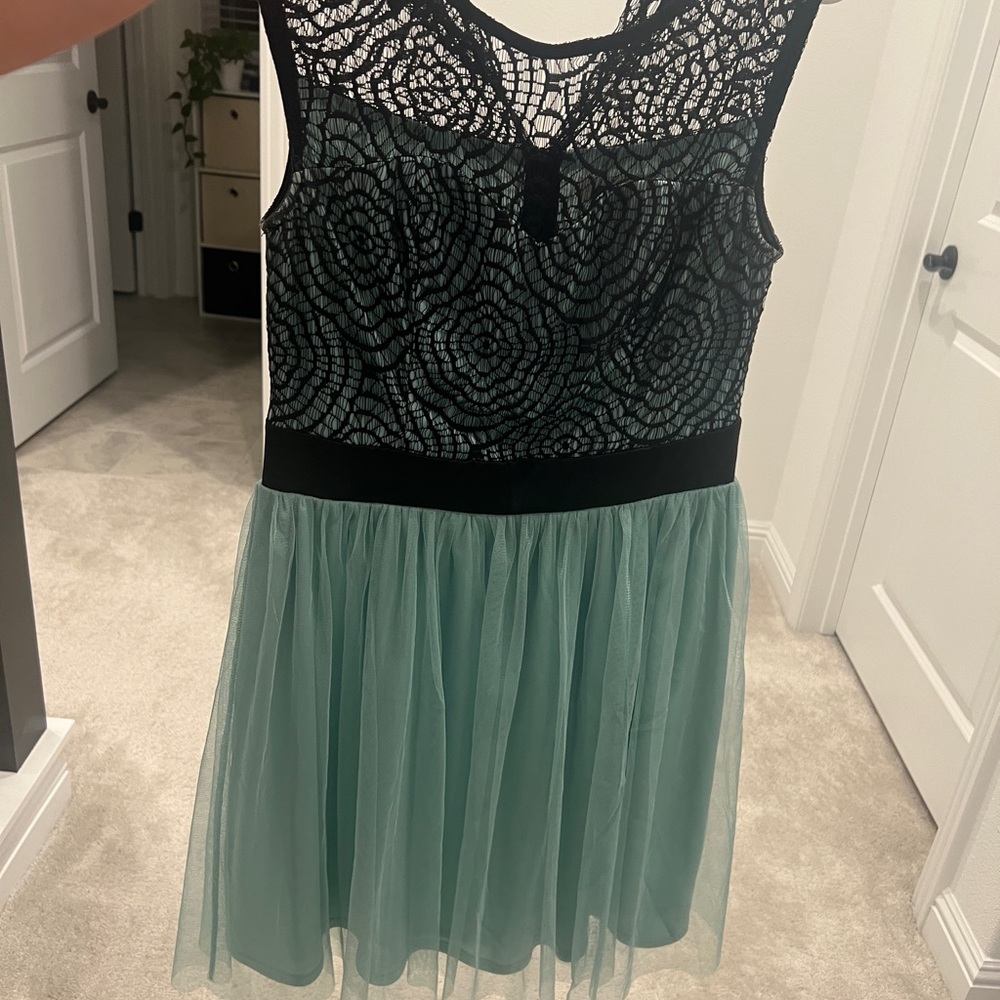 Mystic Black and Mint Lace Dress medium